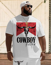Men's Plus Size Western Cowboy Killer Short Sleeve T-Shirt Shorts Suit